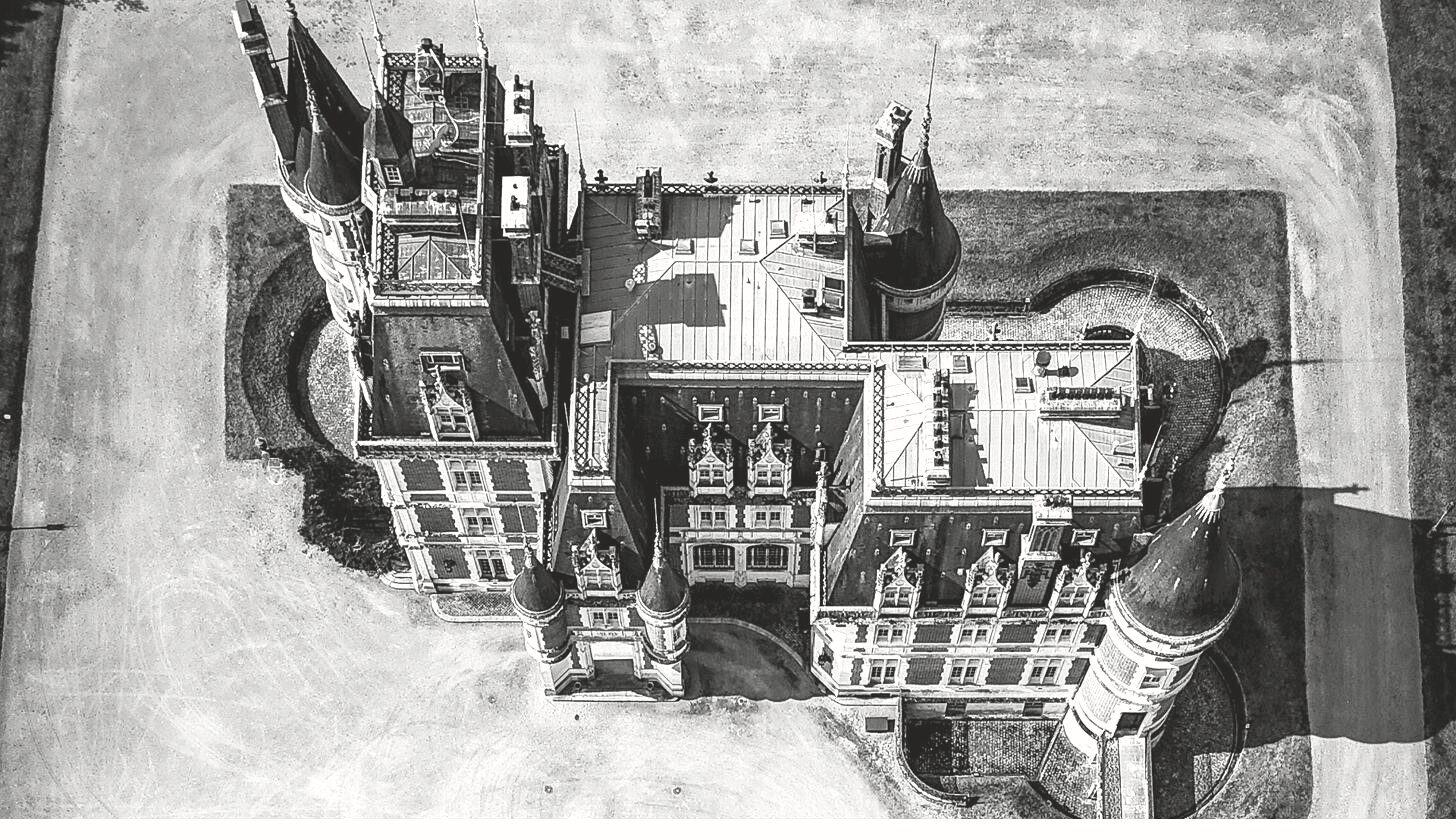 The rooflines of the Château, seen from above